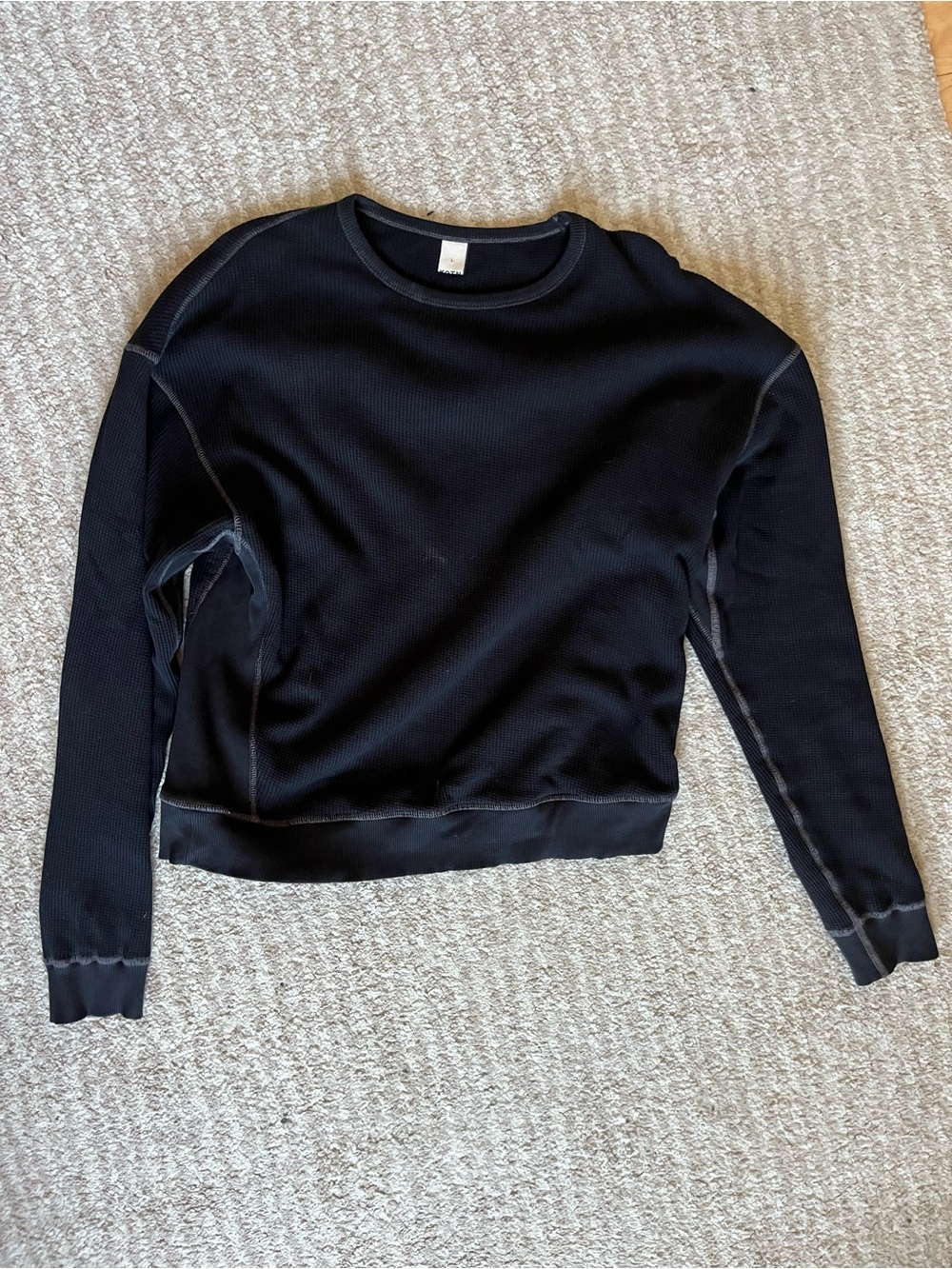 KOTN Black Contrast Stitch Long Sleeve Thermal Tee